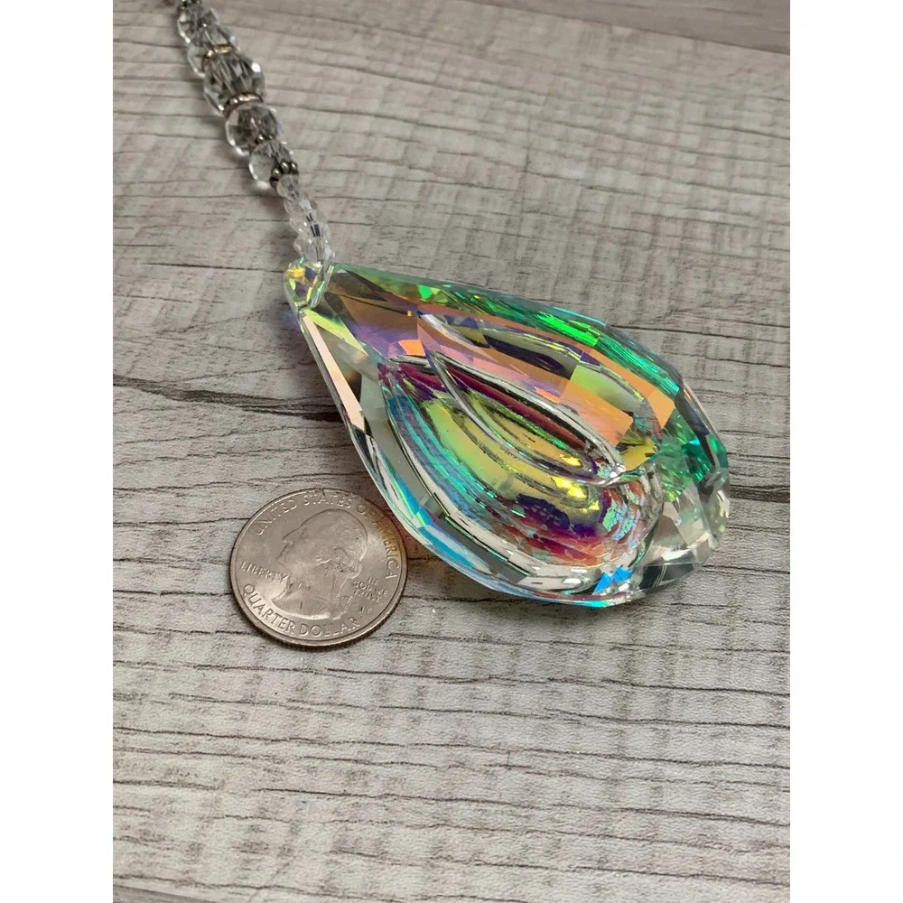 Large AB Aurora Borealis Faceted Crystal Teardrop Suncatcher Prism 3153